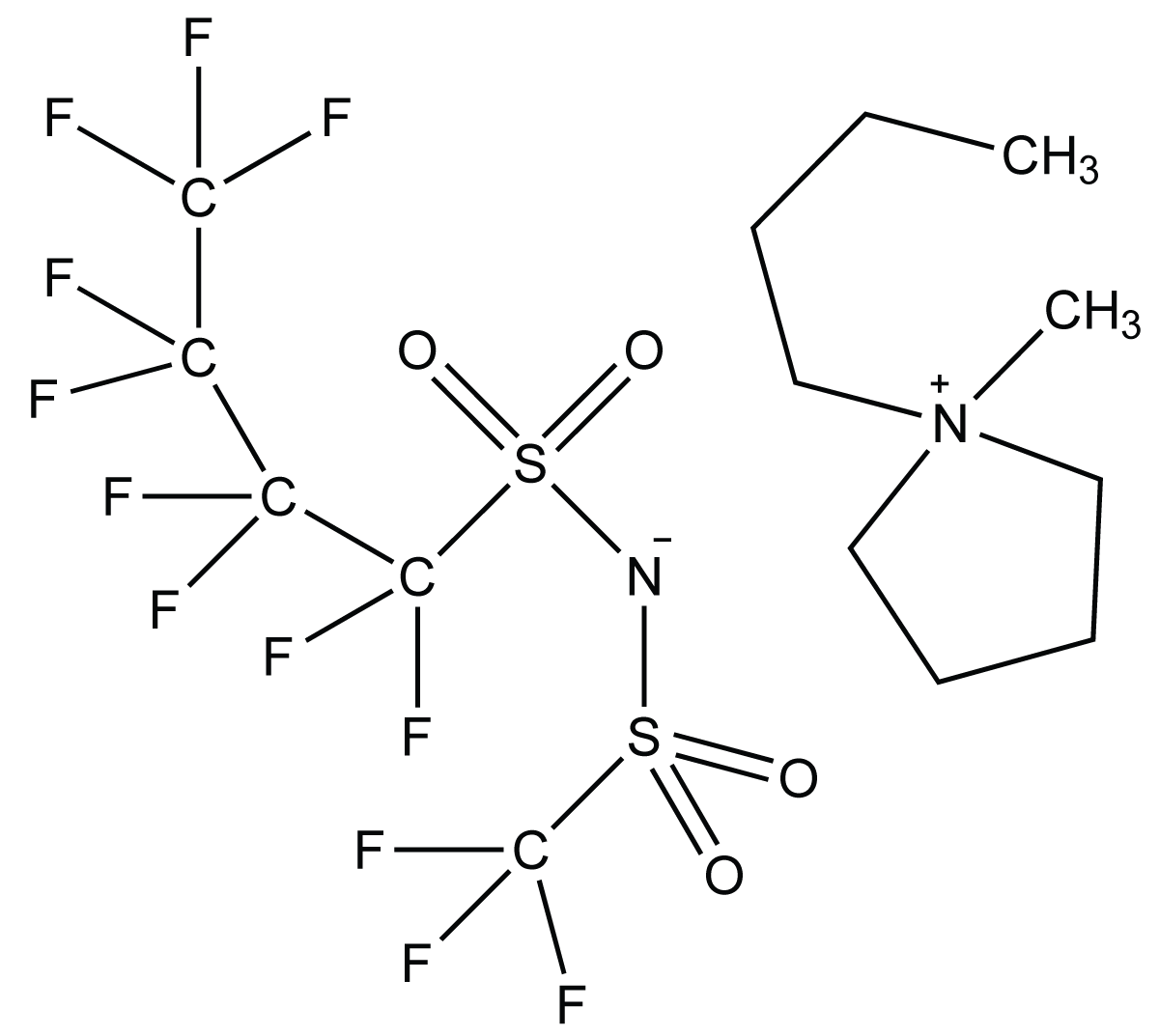 scheme:PYR14IM14, N-(n-butyl)-N-methylpyrrolidinium (nonafluorobutanesulfonyl)(trifluoromethanesulfonyl)imide